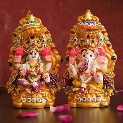 Lakshmi & Ganesh Idol Statue Showpiece (12.7 Cm)