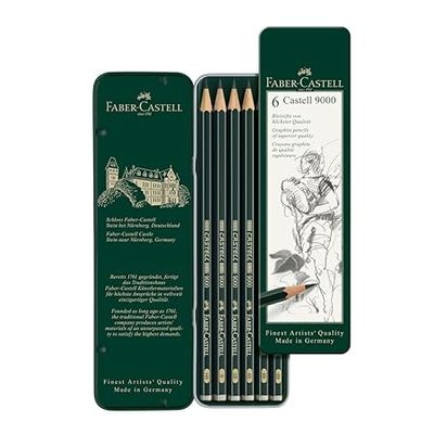 119063 Castell 9000 Tin of 6 (HB, B, 2B, 4B, 6B, 8B)