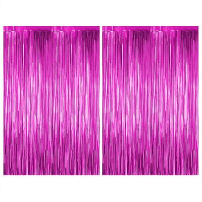 Fringe Party Curtains Super Shiny | 3x6 Feet | Decoration Kit | Pink | Pack Of 2