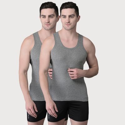 Men's Grey Solid Combed Cotton Vest | Pack Of 2 - Grey Melange - M