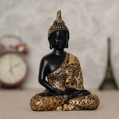 Black And Golden Polyresin Handcrafted Decorative Meditating Buddha Statue
