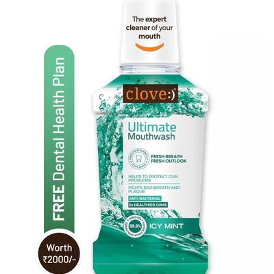 Clove Ultimate Mouthwash Antibacterial & Anti-Plaque Kills 99.9% Germs Fresh Icy Mint Flavour