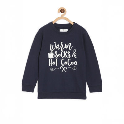 Girls Warm Socks And Hot Cocoa Sweatshirt | Kww-An-Wshc | Navy | 3-4 Years