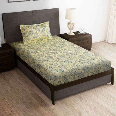 160 TC Microfiber Single Floral Flat Bedsheet | Cream