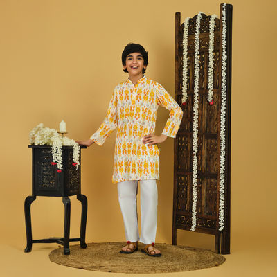 Boy's Geometric Printed Kurta Pajama Set | LTL-KST-102 | Multicolour | 4-5 Yrs