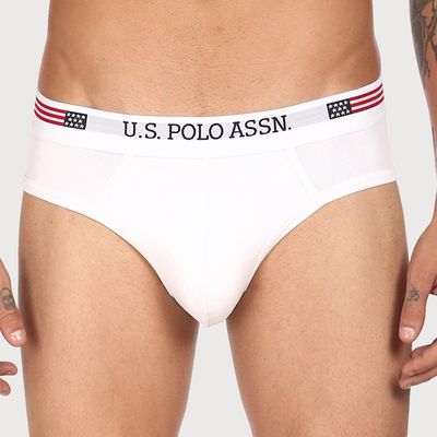 USPA Men Brief Underwear - Pack of 1 Cotton Spandex Brief - White - S