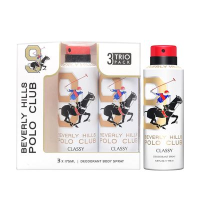 Beverly Hills Polo Club No. 9 TRIO Pack Classy Deodorant Body Spray For Men