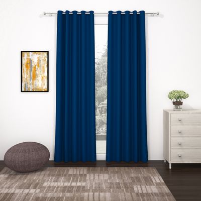 300 GSM 7 feet Faux Silk Blackout 1 U Door Curtain | Navy Blue