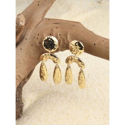 Women's Gold Textured Drop Earrings - Gold