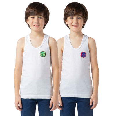 Sporto by Macho Kid's Marvel White Cotton Round Neck Sleeveless Vest Baniyan | White - 45cm