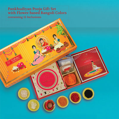 All in one Pooja Kit | Dissolvable Paper Mache Ganpati Idol, Incense, Flower Rangoli, Pooja Saamagri | Pankhudiyan