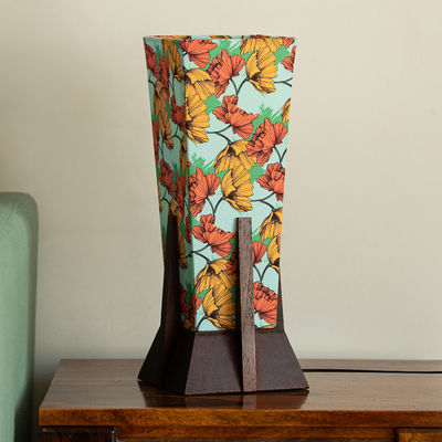 Autumn Glow Mango Wood Table Lamp Handcrafted - 36.8 cm