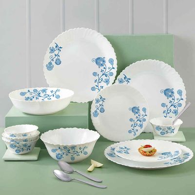 Azure Dinner Set | Opalware Crockery for Dining & Gifting | White - 21 pcs