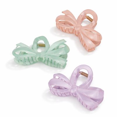 Hair Accessories | Bow Claw Clip | Pack of 3 | Purple, Green, Light Brown