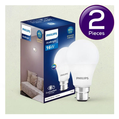 Philips 16 W LED Bulb Crystal White | 6500K | Energy Efficient | B22 Base Holder Combo