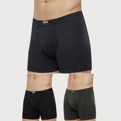 Van Heusen Men Pure Black, Dark Grey,Peat Pack Of 3 Combed Anti Bacterial Boxer Briefs |M