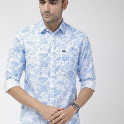 Men's Slim Fit Abstract Print Casual Shirt | Blue - S