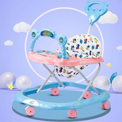Little Olive Musical Activity Walker with Parent Rod, Music, Lights, Adjustable Height (Blue)