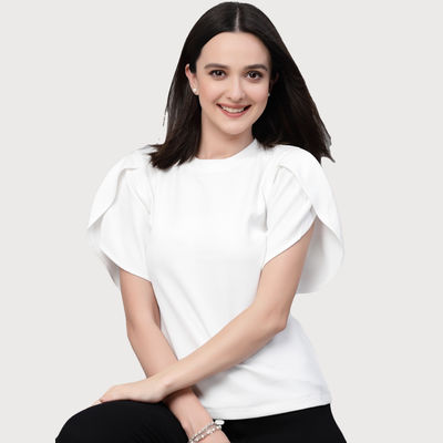Women White Poly Knit Smart Casual Top | S | SS23SQDIVINE - White
