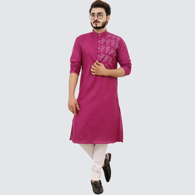 Men Kurta - Burgundy | Designer | Cotton Blend | L