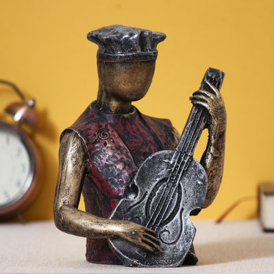 Man Statue with Hat Playing Guitar Decorative Showpiece