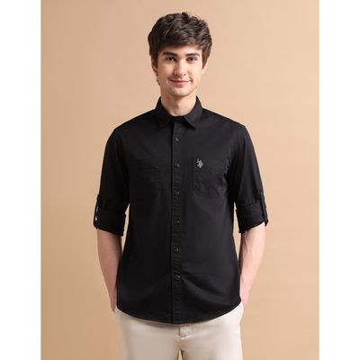 USPA Cotton Casual Shirt For Men - Black - L