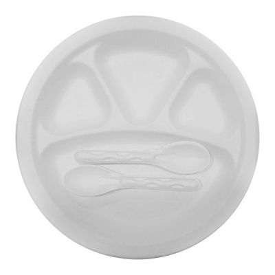 Combo- Disposable Bagasse 11 Inches 4 Compartment Plates(10 Pcs) Bagasse Spoon 10 Pcs
