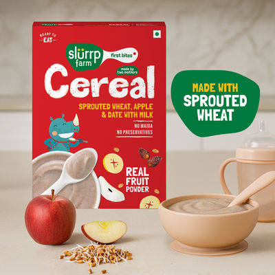 First Bites Sprouted Wheat, Apple and Date Cereal with Milk for Little Ones