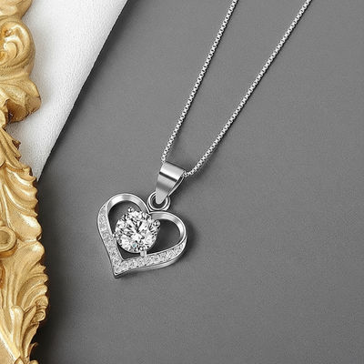 Silver-Plated Heart Themed Cubic Zirconia Pendant