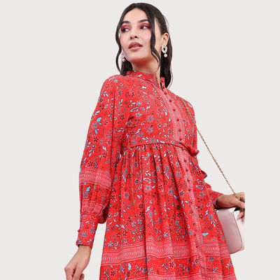 Women's Fit And Flared Dress | Red - M