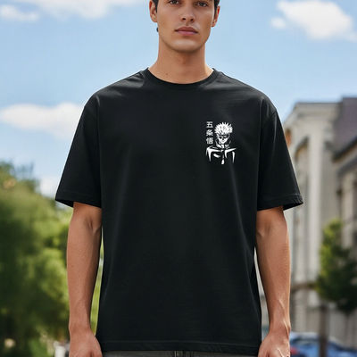 Men's Round Neck half sleeve Oversized T-shirt |AA(ARN)BLACK131 | Black - L