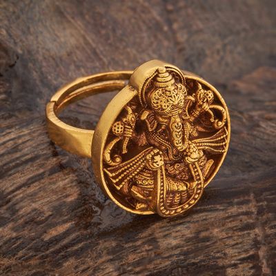 Kushal s Fashion Jewellery Gold -Plated Synthetic Stones Antique Finger Ring | 435968