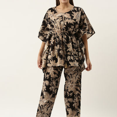 Women's Pure Cotton Night suits | SE-KFP-001 | Black - L