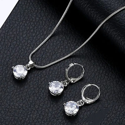 Designs & You Silver Plated Cubic Zirconia Studded Solitaire Pendant Set