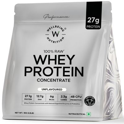 Wellbeing Nutrition Truly Raw Whey Protein Concentrate - Unflavoured | 27G Protein - 12.7G EAA