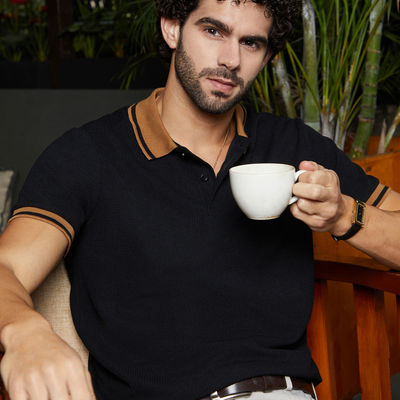 Men's Cuboid-Stripe Polo T-Shirt | Onyx Black - S