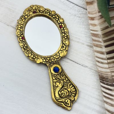 Decorative Hand Mirror for Festive Needs | Gold Antique - 5 in