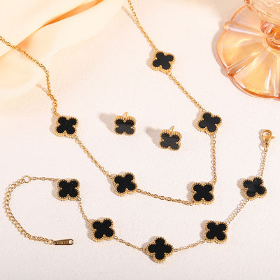 Black Clover Necklace Set Jewellery Set Gold-Black Choker | N0001942