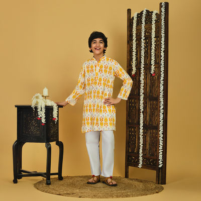 Boy's Geometric Printed Kurta Pajama Set | LTL-KST-102 | Multicolour | 3-4 Yrs