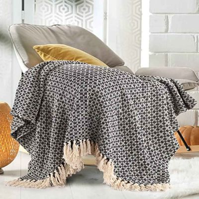 Soft Cotton Throw Blanket For Sofa | Bed - Black