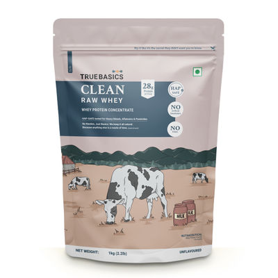 TrueBasics Clean Raw Whey Protein Concentrate Powder (Unflavoured)