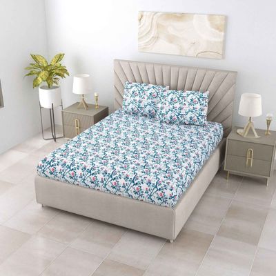 Florentine 144 TC 100% Cotton Blue Super King Size Bedsheet with 2 Pillow Covers
