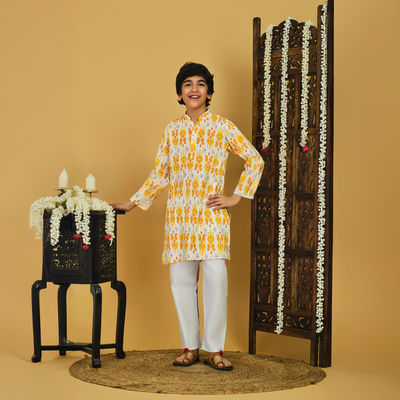 Boy's Geometric Printed Kurta Pajama Set | LTL-KST-102 | Multicolour | 2-3 Yrs