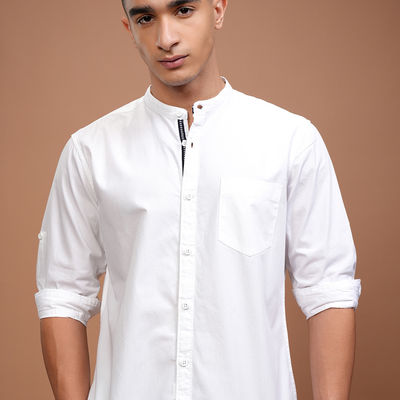 Men Solid Slim Fit Casual Shirt | White | S