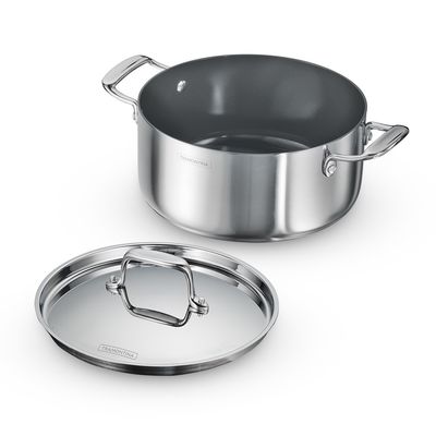 Fusao Healthy Triply Ceramic 24cm/4.8L Casserole EX+ with SS 304 Lid | Non Toxic (PFAS/PTFE/PFOA Free) Stock Pot | Biryani Pot | Induction Friendly | Stay Cool Handle I 10 Year Warranty