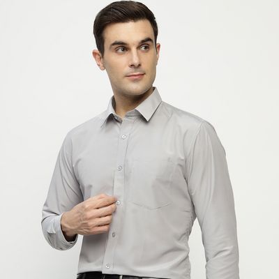 Men's Polycotton Solid Slim Fit Formal Shirt | Grey | M