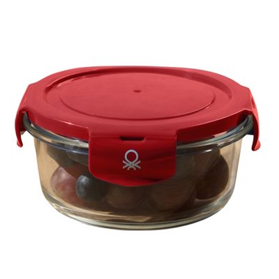 United Colors of Benetton Borosilicate Glass Food Storage Container with Airtight Lid | Red- 400 ml
