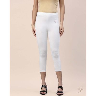 Twin Birds Women's Cotton Capri Legging | 1501 | Pearl White - L