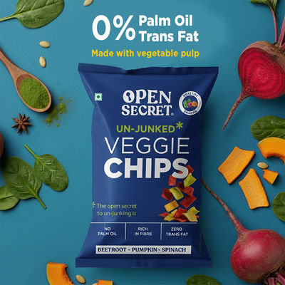 Open Secret Veggie Chips Beetroot, Pumpkin, Spinach | Heathly Snacks, 0% Palm Oil, Contains Protein