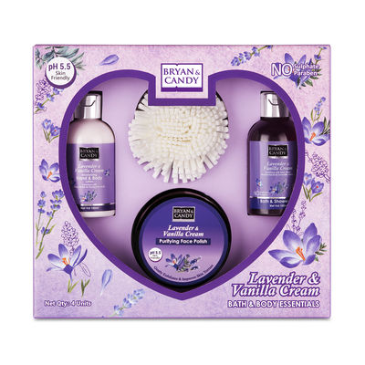 Lavender Heart Kit Combo|Shower Gel|Hand-Body Lotion|Body Polish|Loofah|Pack Of 3